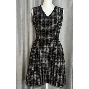 Solitaire Women's Mini Tweed Dress Sleeveless Lined Size 4 Black & White